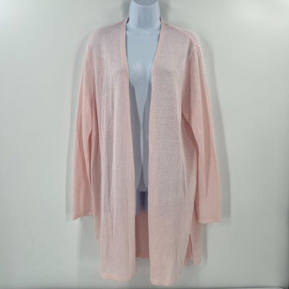 J. JILL XL Duster Cardigan Linen Blend Lightweight Pink Open Knit Long - Picture 10 of 10
